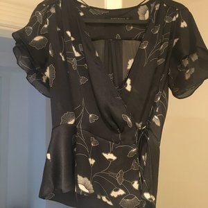 Zara S Wrap Blouse with Ruffle Sleeve